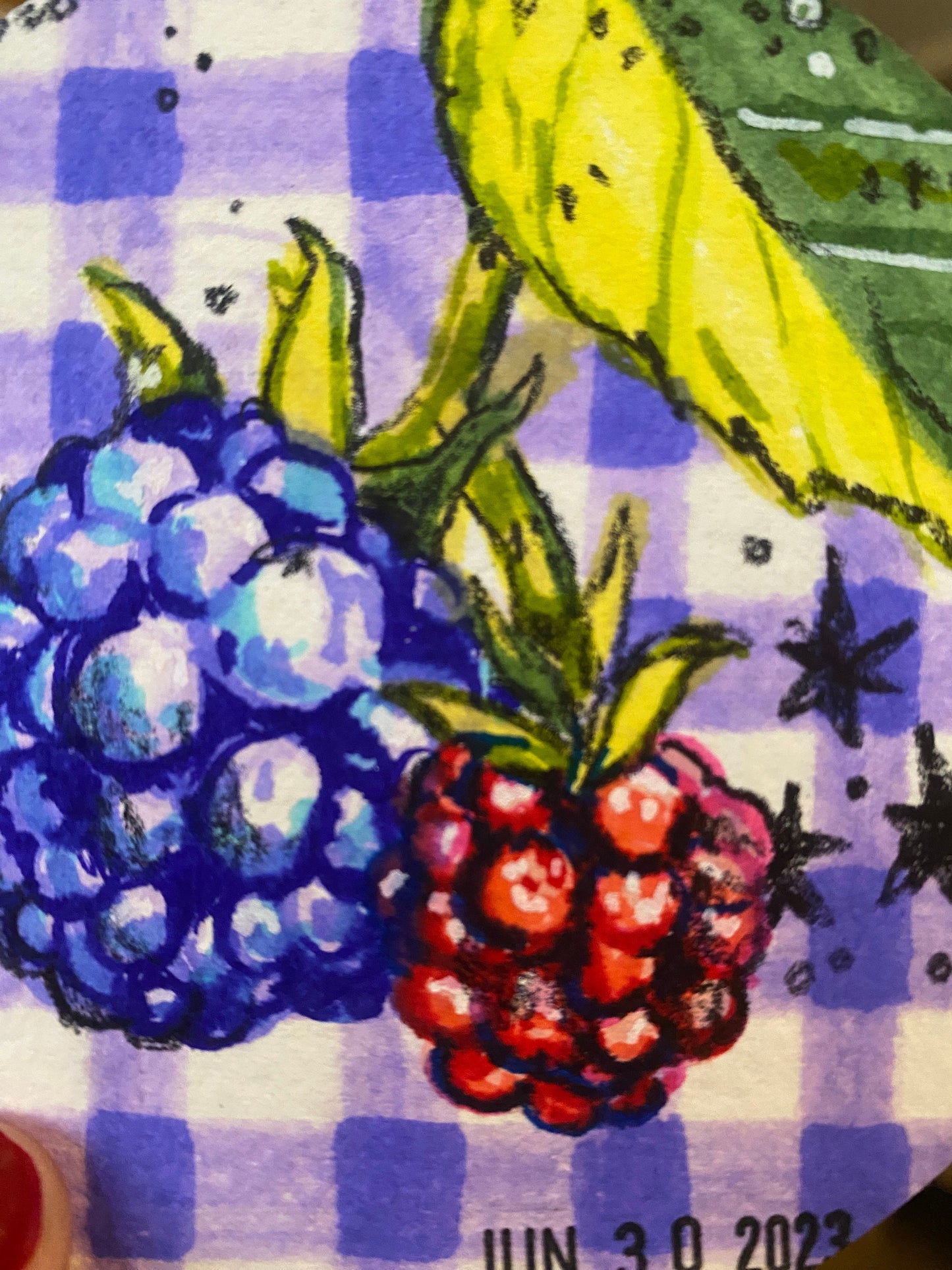 Summer Berries Original Mixed Media Drawing | Round Marker Drawing on Paper