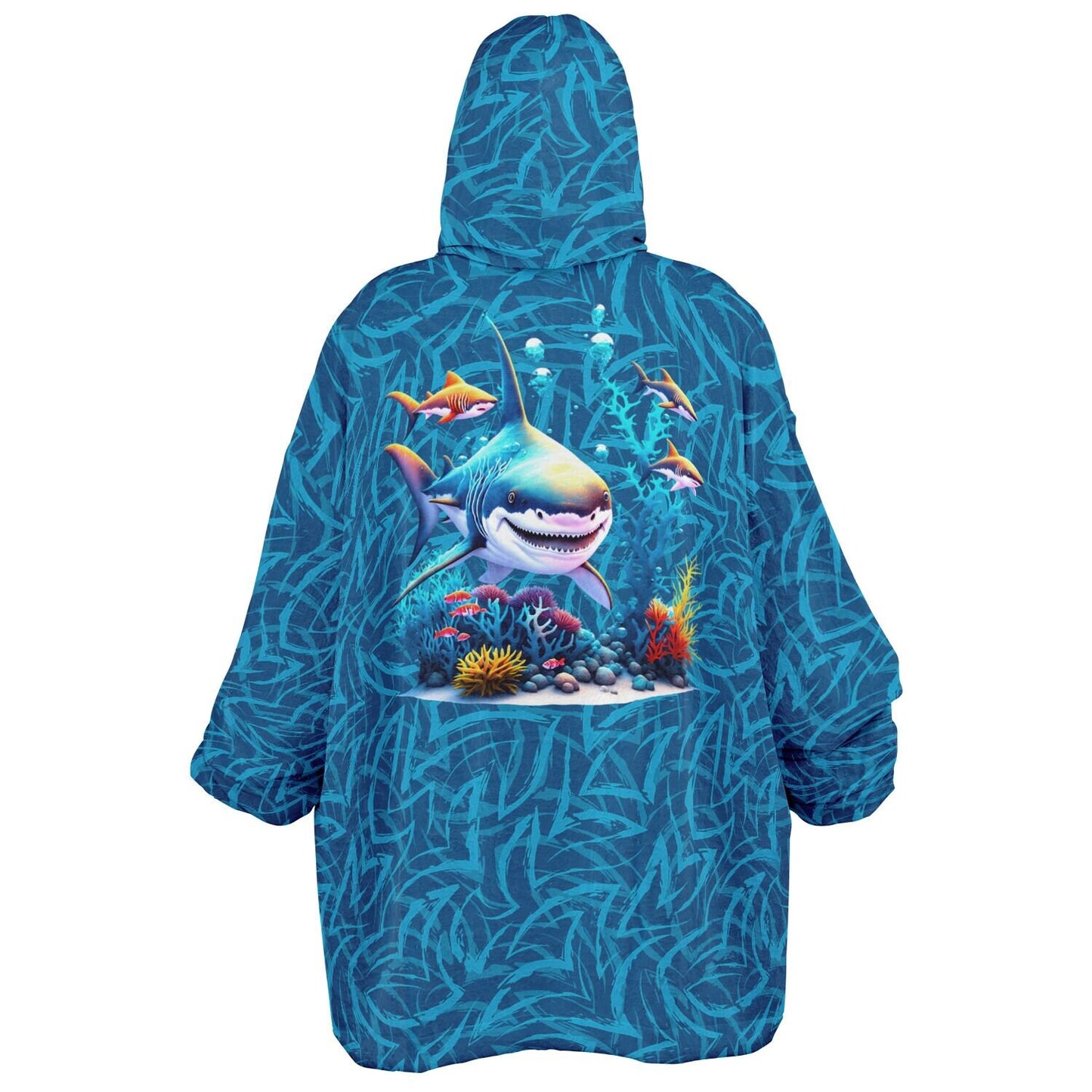 Shark Snuggle Hoodie- Microfiber Hooded Blanket Pullover Great White Shark Swimming For Your Favorite Shark Fan, Ominous Shark Warm Hoodie