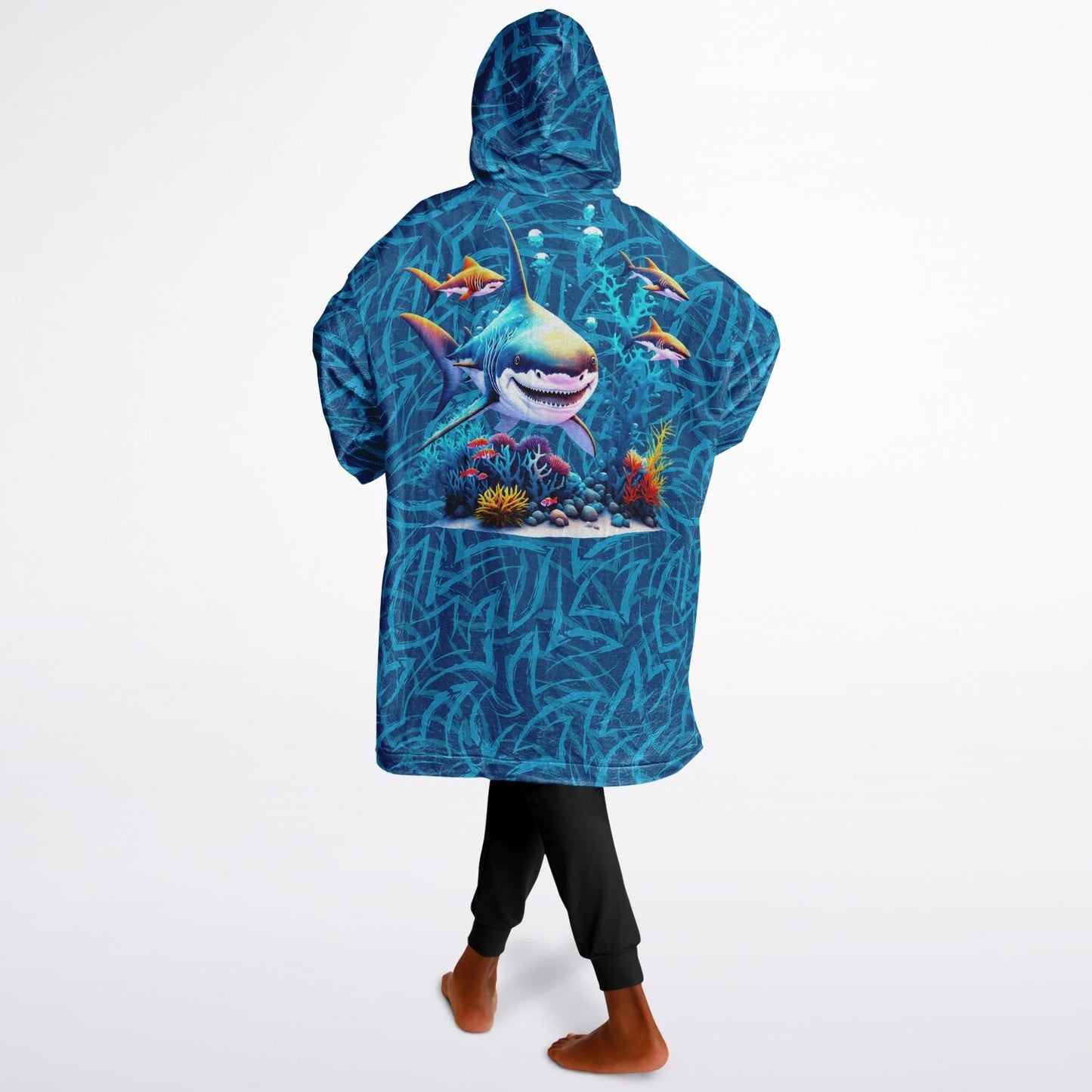 Shark Snuggle Hoodie- Microfiber Hooded Blanket Pullover Great White Shark Swimming For Your Favorite Shark Fan, Ominous Shark Warm Hoodie
