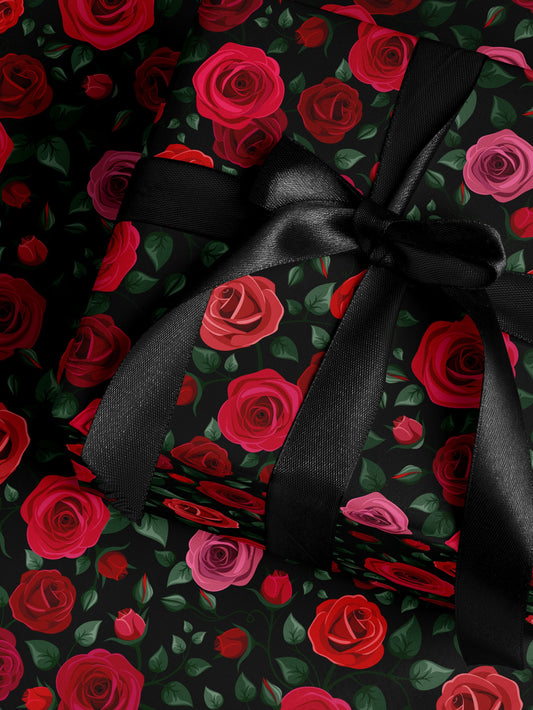 Red Floral Wrapping Paper Rose Gift Wrap Wedding Gift Birthday Present Wrapping Romantic Gift for Her Holiday Wrapping Paper Lovely Design