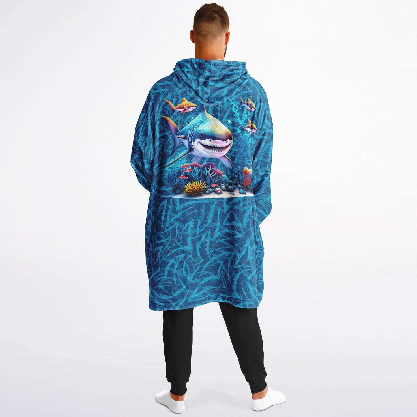 Shark Snuggle Hoodie- Microfiber Hooded Blanket Pullover Great White Shark Swimming For Your Favorite Shark Fan, Ominous Shark Warm Hoodie