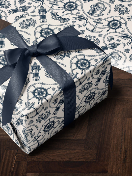 Nautical Wrapping Paper Pattern Wedding Gift Wrapping Paper Nautical Birthday Party Beach Gift Wrap Roll Nautical Theme Baby Shower Gift
