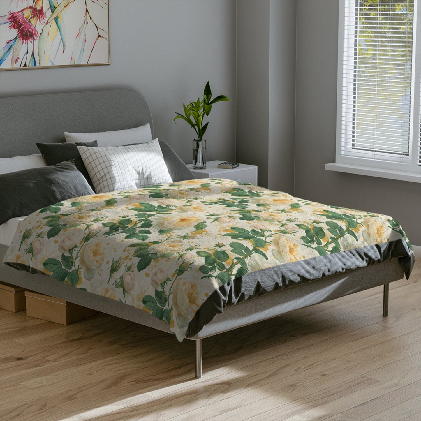 Yellow Roses Blanket, Spring Floral Home Decor, Soft Yellow Flowers Throw, Flower Lovers Gifts for Rosarian, Mother's Day Gift for Christmas
