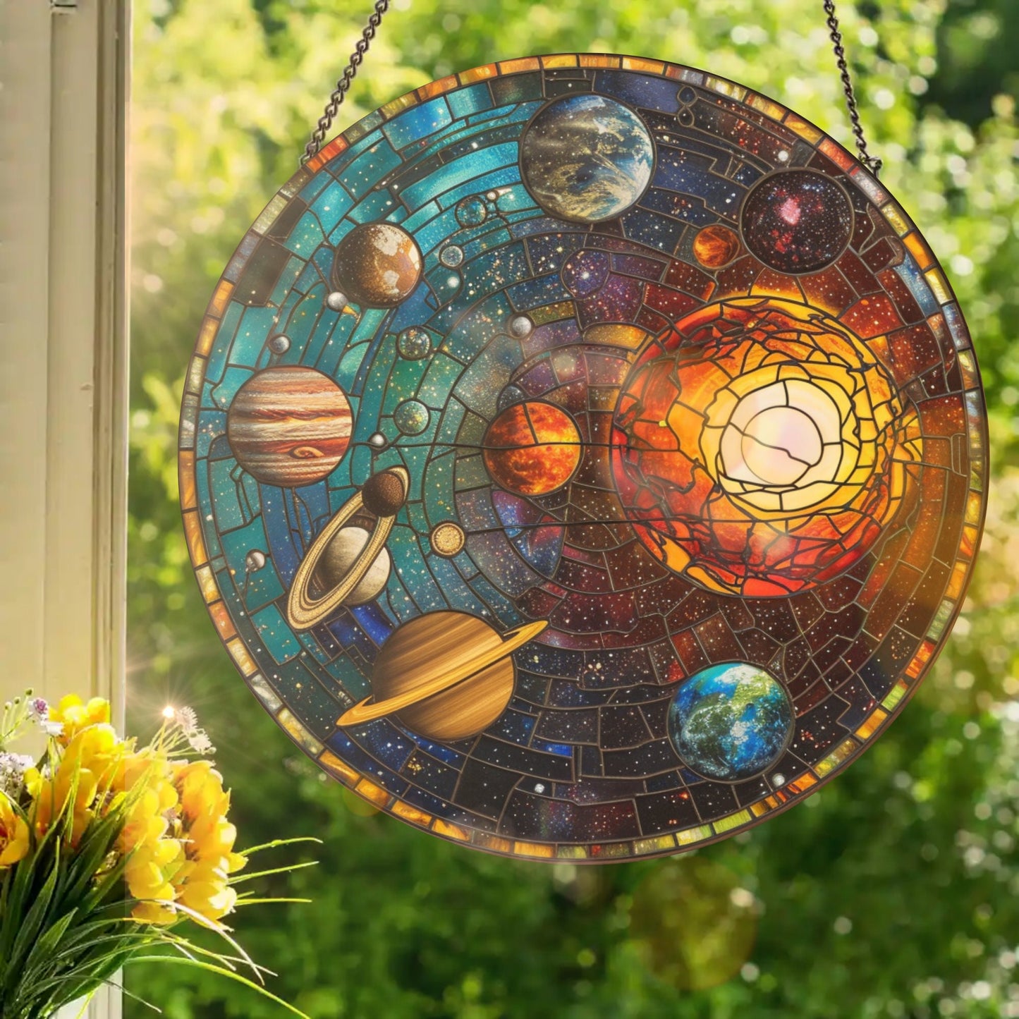 The Solar System: Stained Glass Style Window Hanging Made With Real Glass