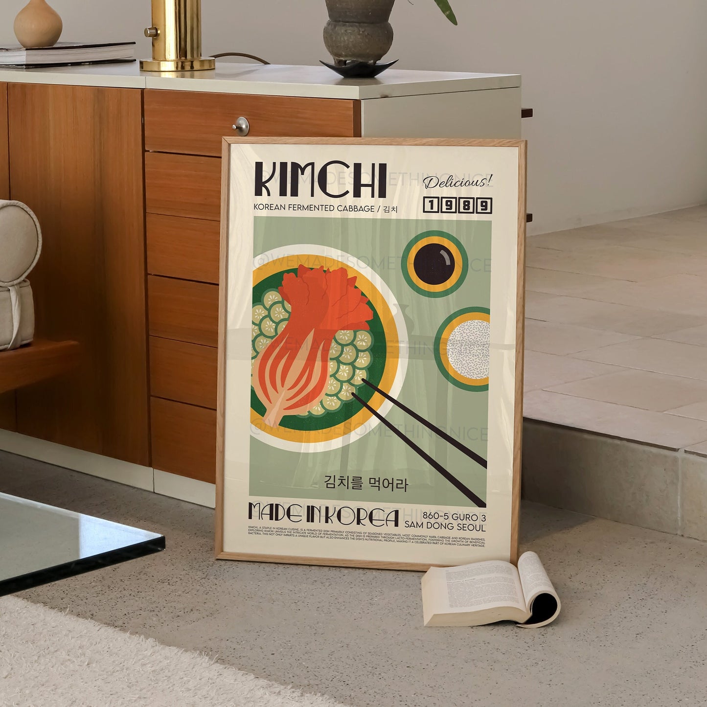 Kimchi Poster, Kitchen Poster, Kitchen Print, Food Print, Modern Kitchen Decor, Illustration, Ramen, Dumplings, Retro Wall Art