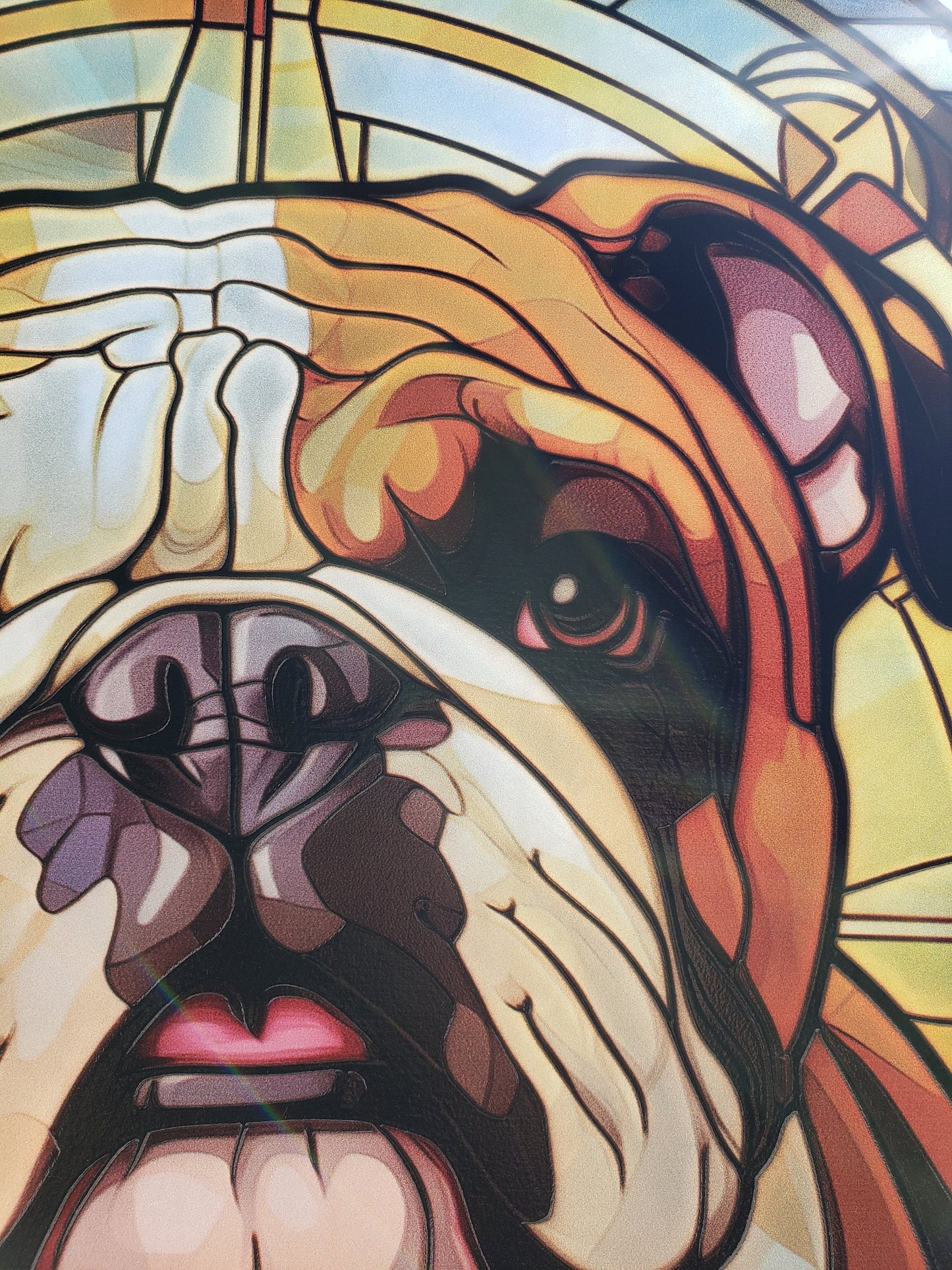 English Bulldog: Stained Glass Style Window Hanging