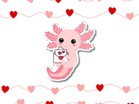 Axolotl Sticker, Axolotl Love Letter Vinyl Sticker, Laptop Decal, Waterproof Kindle Sticker, Cute Animal Sticker, Gift for best friend