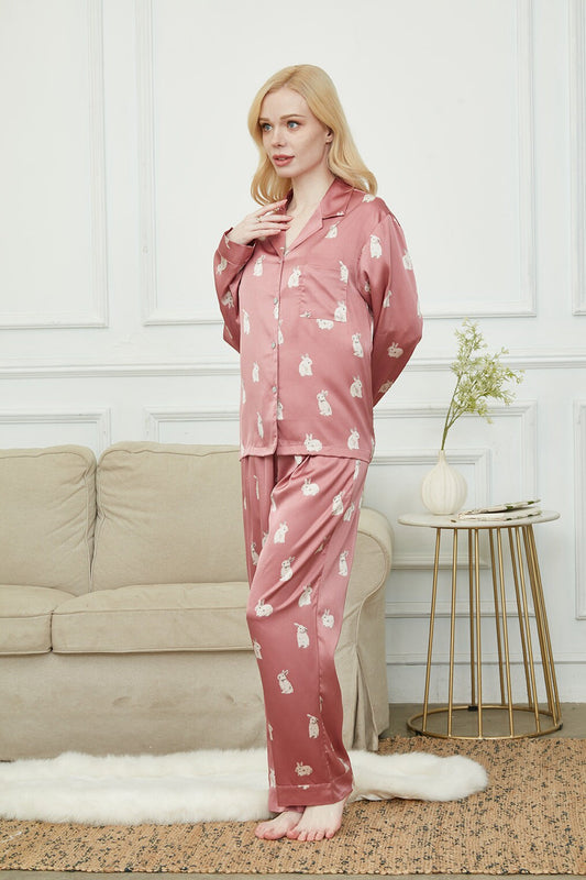Luxurious Women's Pyjama Set, Long Sleeve Pajamas For Women ,Bride and Bridesmaid Pajama Set, Gift For Her,Cute Rabbit Print
