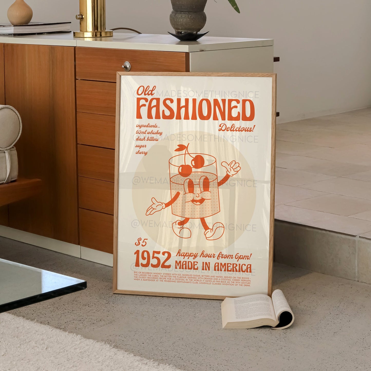 Old Fashioned Print, Kitchen Art, Cocktail Art, Drinks Poster, French Retro, Kitchen Decor, Cocktail Poster,