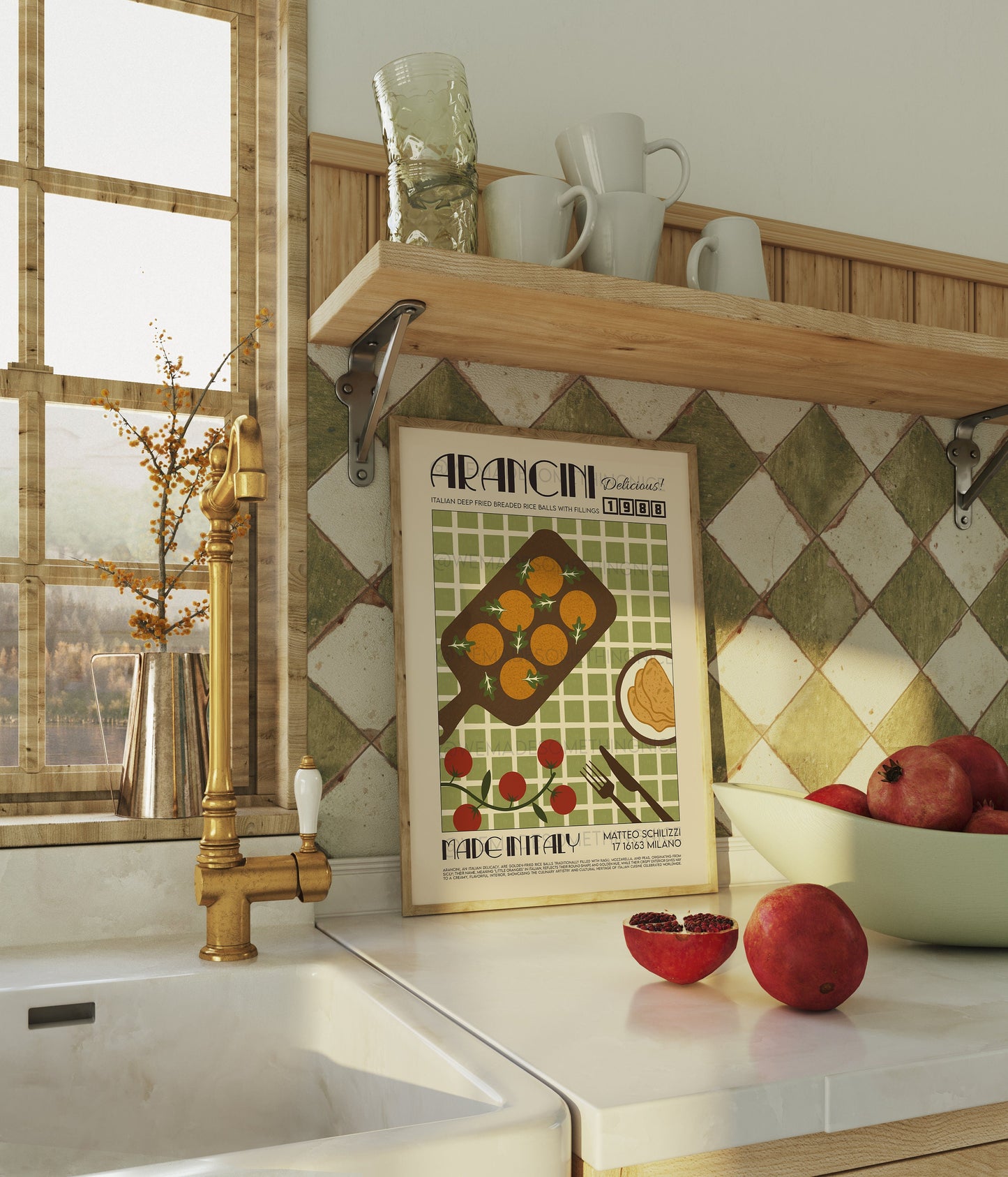 Arancini Print, Kitchen Poster, Kitchen Print, Retro Food Poster, Kitchen Decor, Food Art, Mid Century Modern, Eat Sign, Rome, Italy Art