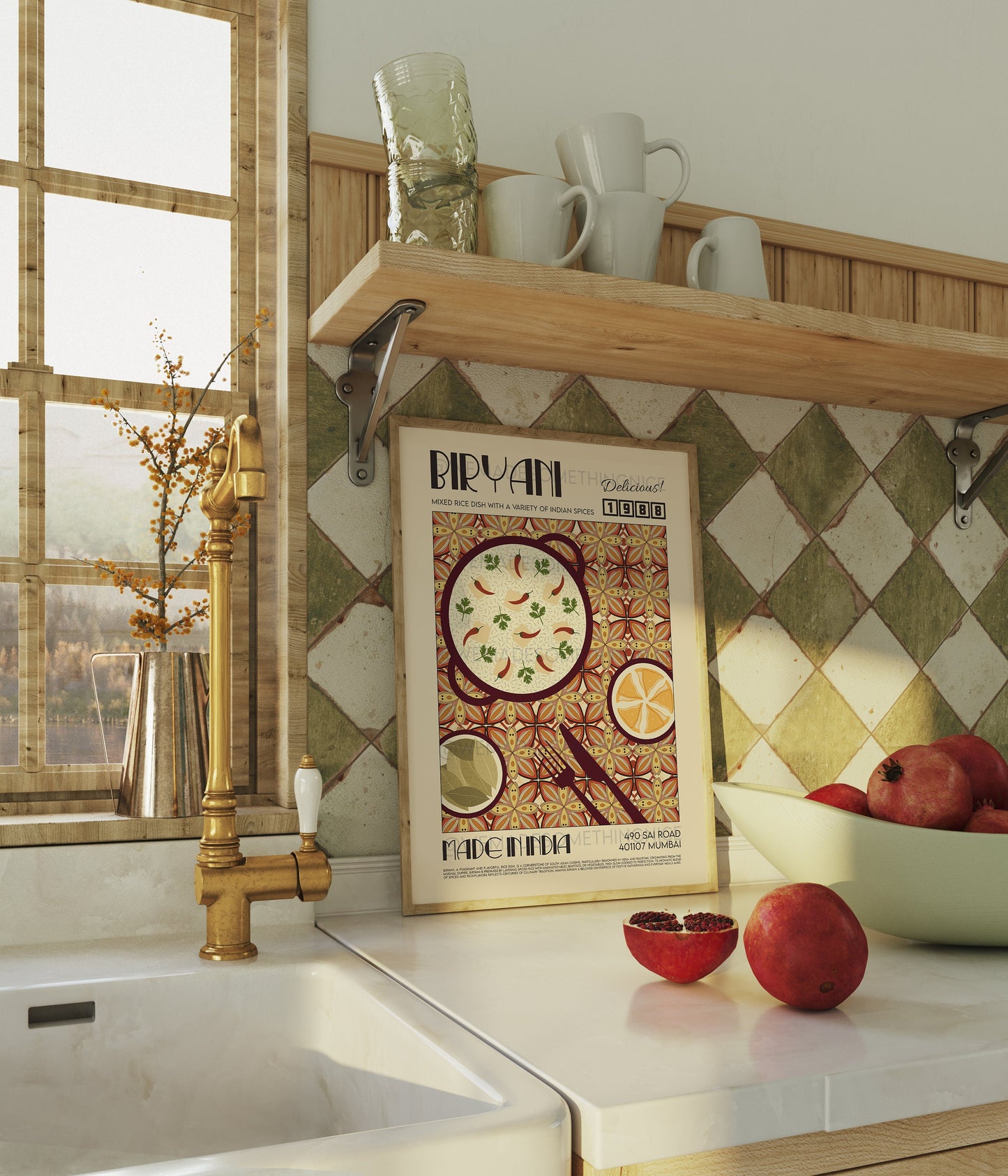 Biryani Poster, Kitchen Poster, Kitchen Print, Food Print, Modern Kitchen Decor, Exhibition Poster Retro Wall Art, India Print, Samosa