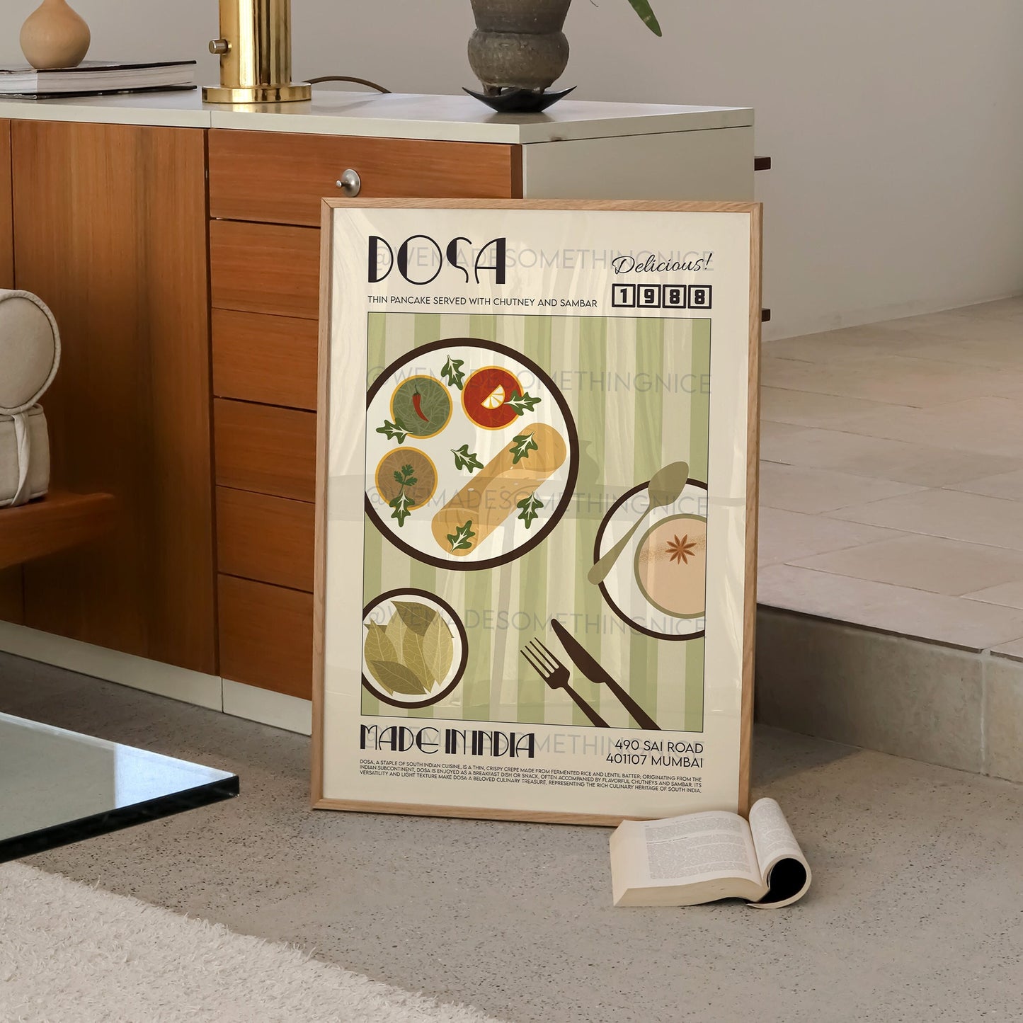Dosa Poster, Food Print, Modern Kitchen Decor, Travel Poster, Kitchen Poster, Exhibition Poster, Retro Wall Art, India Print