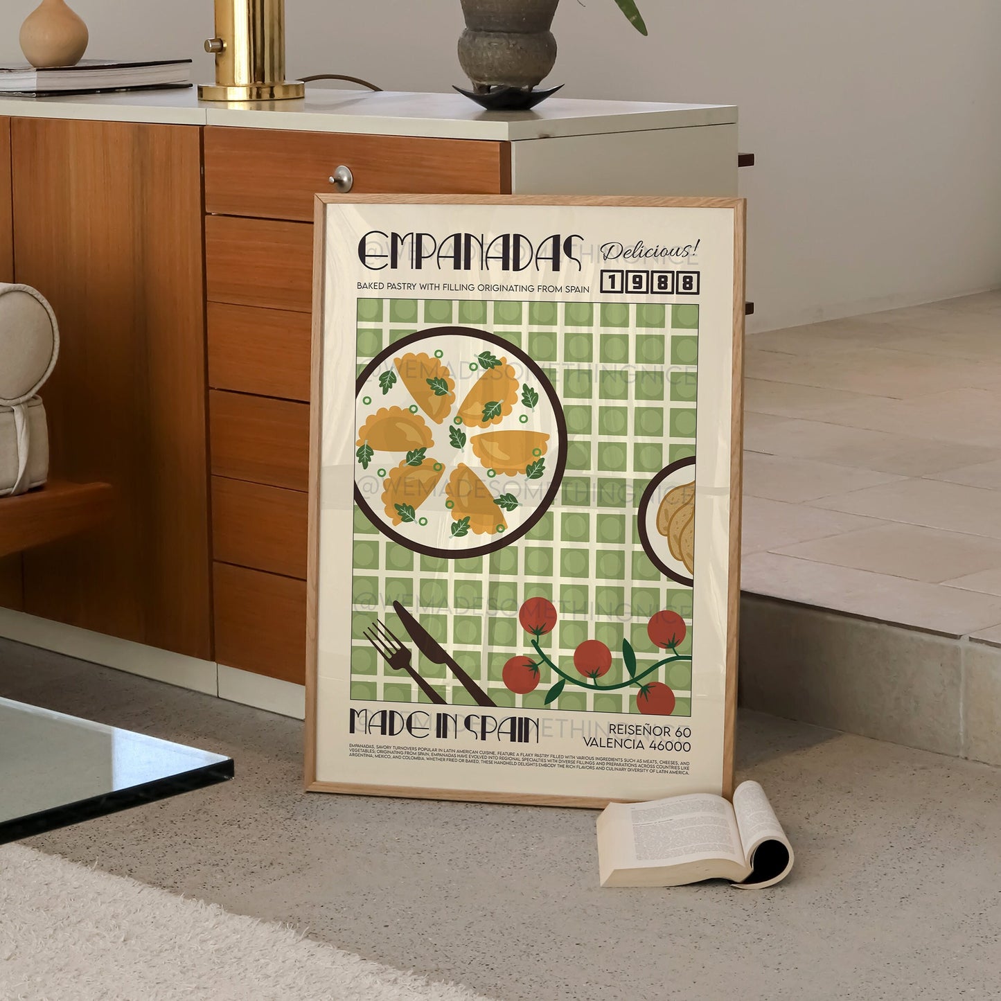 Empanadas Print, Kitchen Poster, Kitchen Print, Food Poster, Kitchen Decor, Food Art, Mid Century Modern, Eat Sign, Chile, Argentina