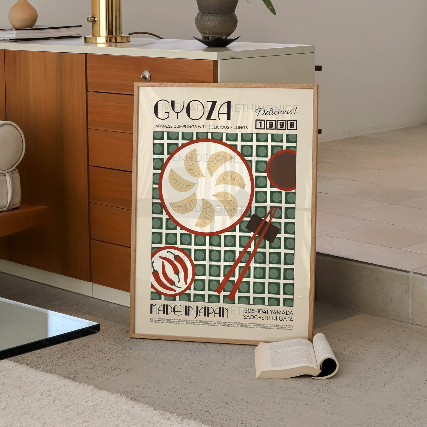 Gyoza Print, Kitchen Art, Kitchen Poster, Kitchen Print, Food Print, Japanese Art, Dumplings, Exhibition Poster, Retro Wall Art