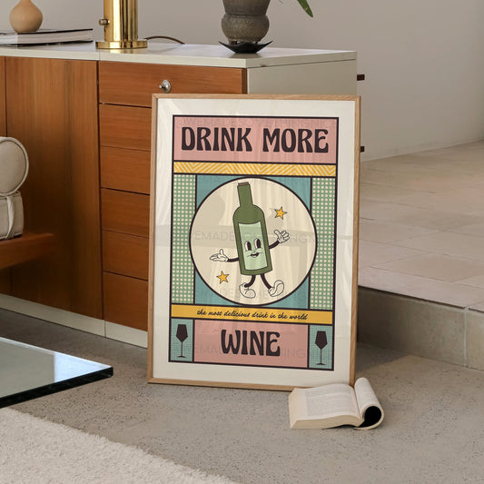 Wine Poster, Kitchen Art, Kitchen Poster, Kitchen Print, Trendy Wall Art, Funny Print, Cocktail Art, Retro Wine Poster