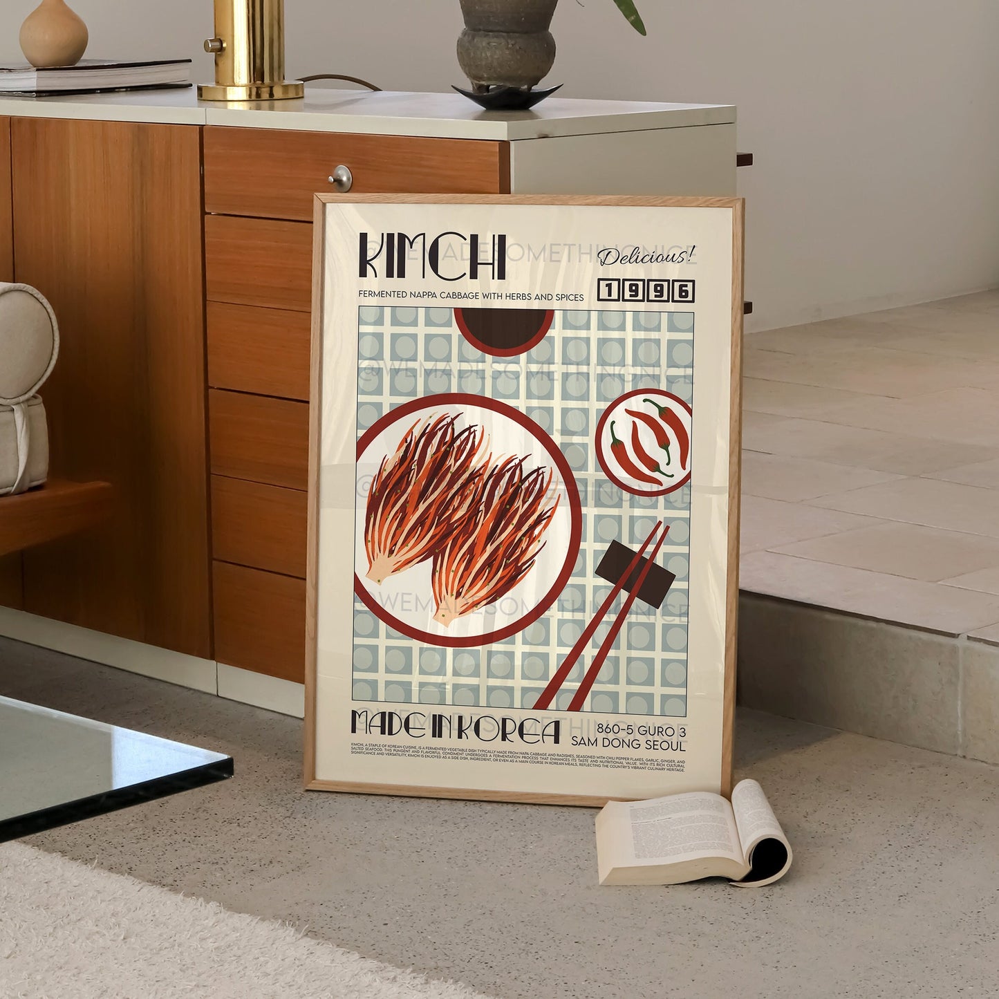 Kimchi Poster, Kitchen Art, Kitchen Poster, Kitchen Print, Food Print, Modern Kitchen Decor, Illustration, Japanese Art, Ramen, Dumplings