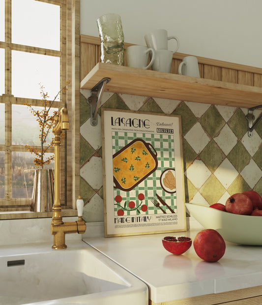 Lasagne Print, Kitchen Poster, Kitchen Print, Kitchen Decor, Food Art, Mid Century Modern, Eat Sign, Rome, Italy Art, Housewarming