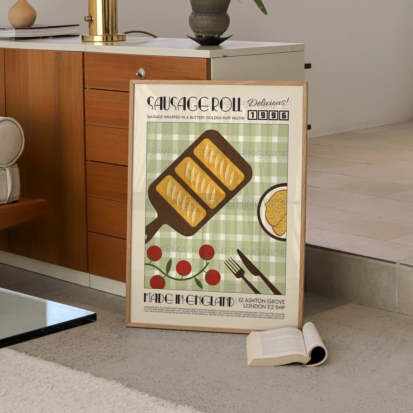 Sausage Roll Poster, Kitchen Poster, Kitchen Print, Modern Kitchen Decor. Chef Print, Bar Art, Exhibition Poster, Retro Wall Art