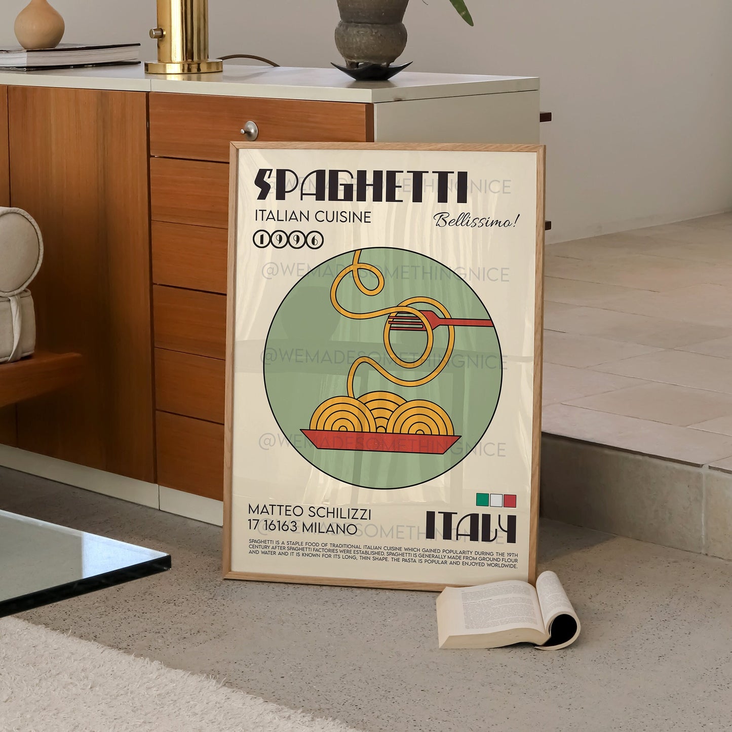 Spaghetti Poster, Pasta Poster, Kitchen Poster, Kitchen Print, Modern Kitchen Decor, Chef Print, Bar Art, Pasta Print, Retro Wall Art
