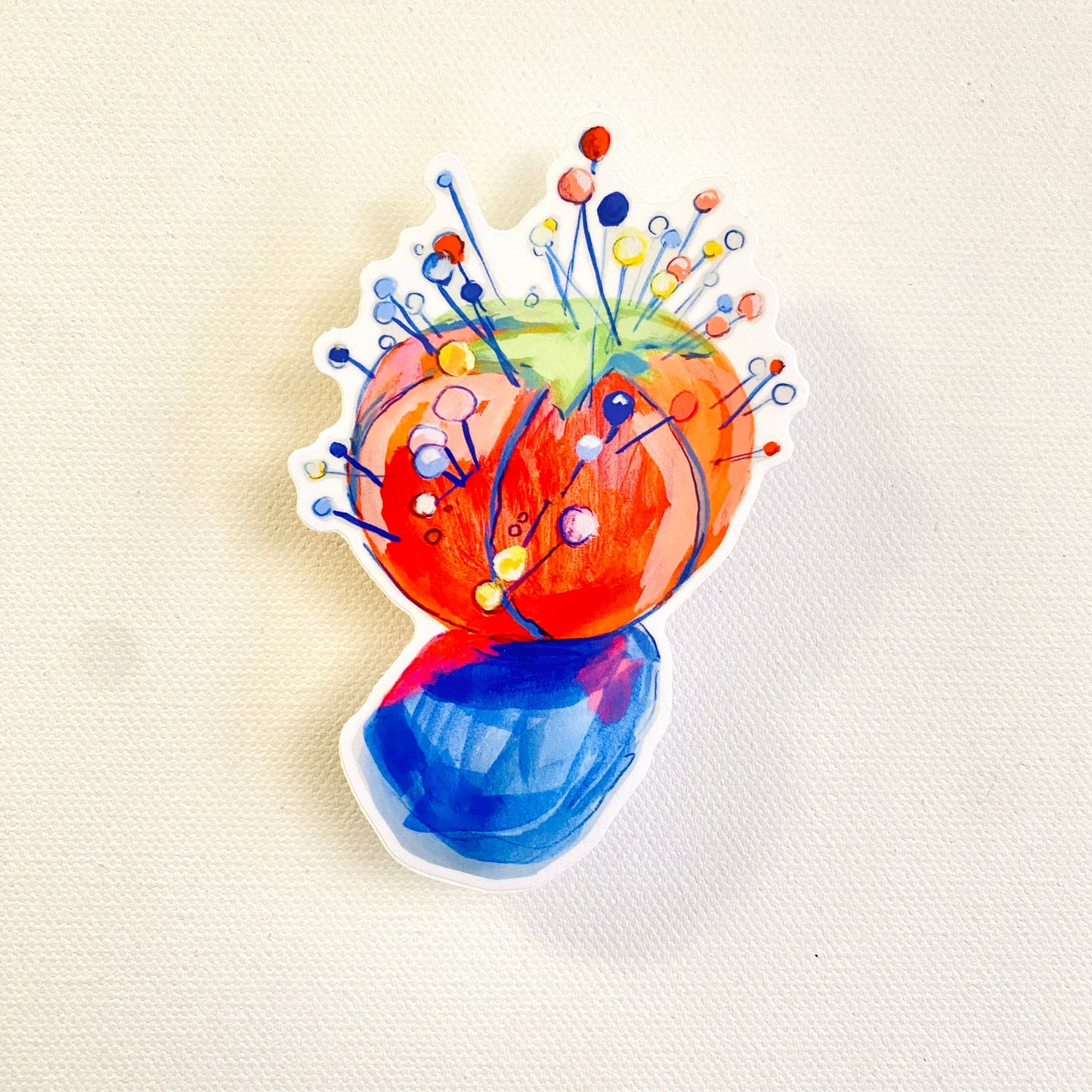 Tomato Pin Cushion | 4" Sticker Decal | Waterproof Weatherproof | Sewing Seamstress