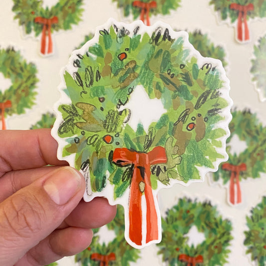 Green Wreath | 4" Sticker Decal | Waterproof Weatherproof | Christmas Holiday
