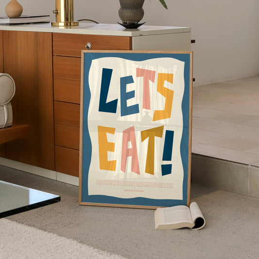 Let's Eat Poster, Kitchen Art, Kitchen Poster, Yes Chef Print, Retro Wall Art, Kitchen Decor, Kitchen Art, Home Decor