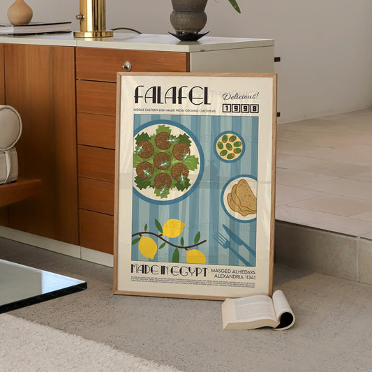 Falafel Print, Kitchen Art, Kitchen Poster, Kitchen Decor, Food Art, Mid Century Modern, Eat Sign, Housewarming, Food Poster