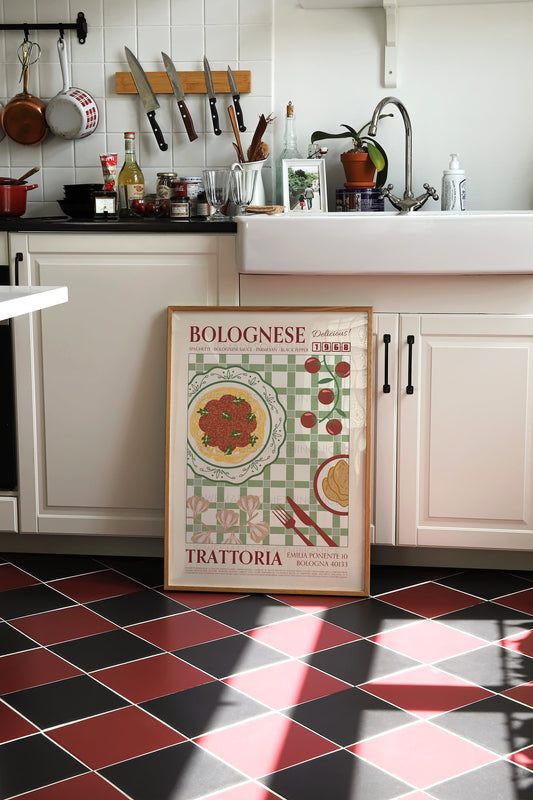 Bolognese Poster, Pasta Art, Kitchen Art, Kitchen Poster, Kitchen Print, Food Poster, Food Print, Pasta Poster, Retro Wall Art