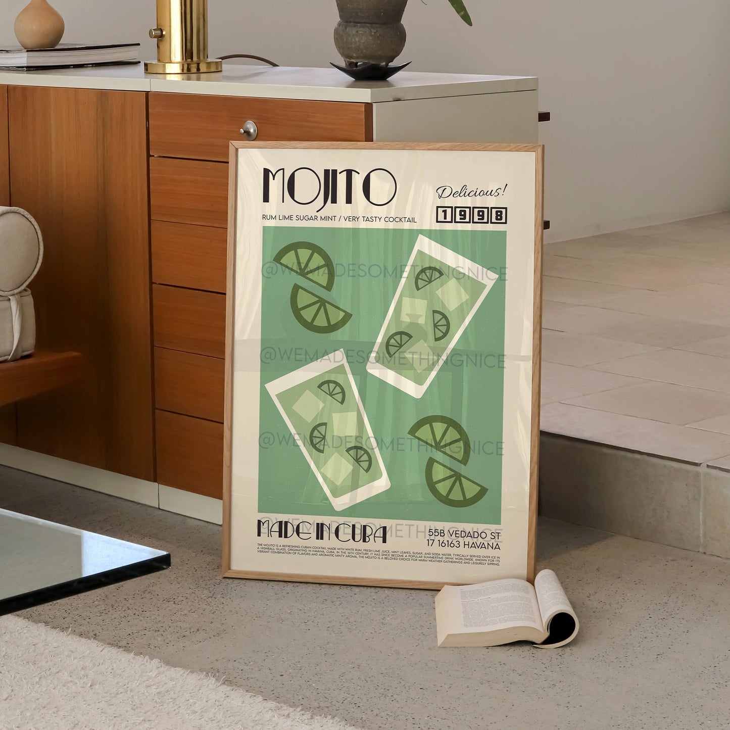 Mojito Poster, Kitchen Poster, Kitchen Print, Cocktail Print, Modern Kitchen Decor, Exhibition Poster, Retro Wall Art, Home Decor