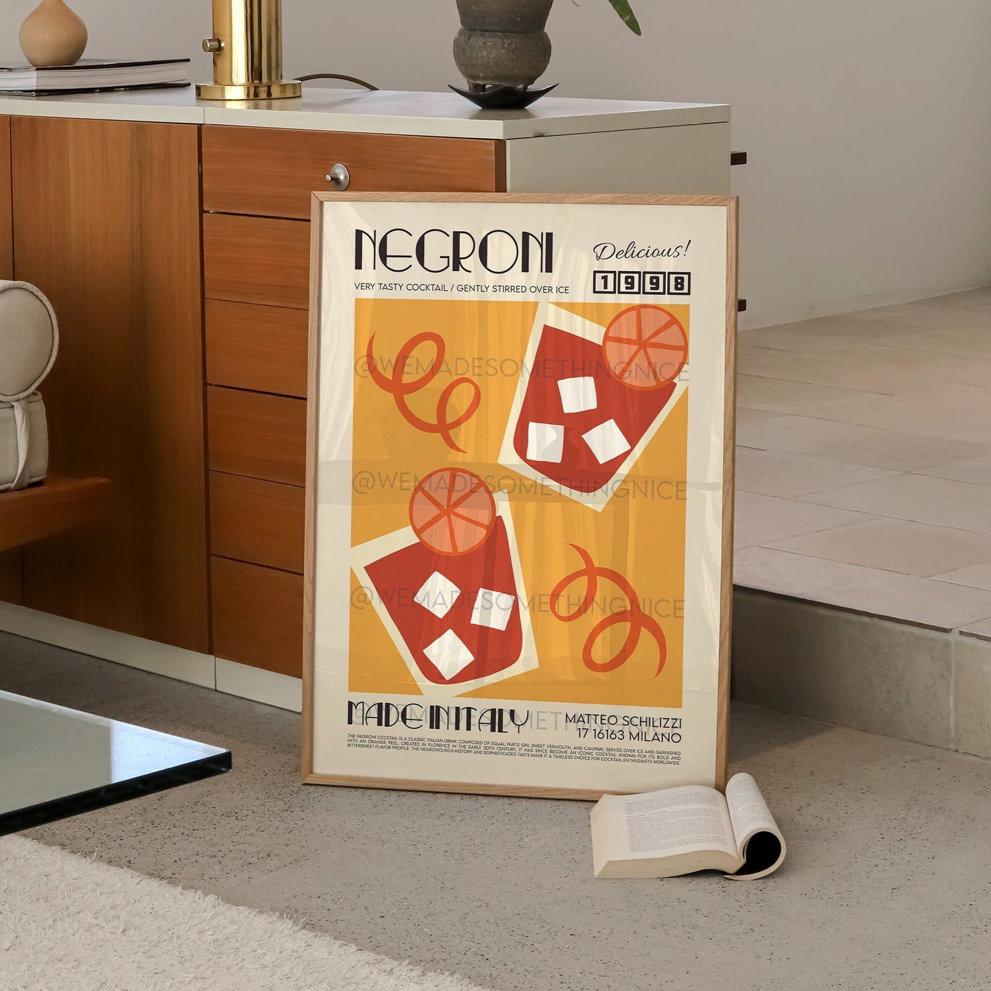 Negroni Print, Kitchen Poster, Kitchen Print, Negroni Poster, Kitchen Decor, Cocktail Poster, Mid Century Modern, Illustration