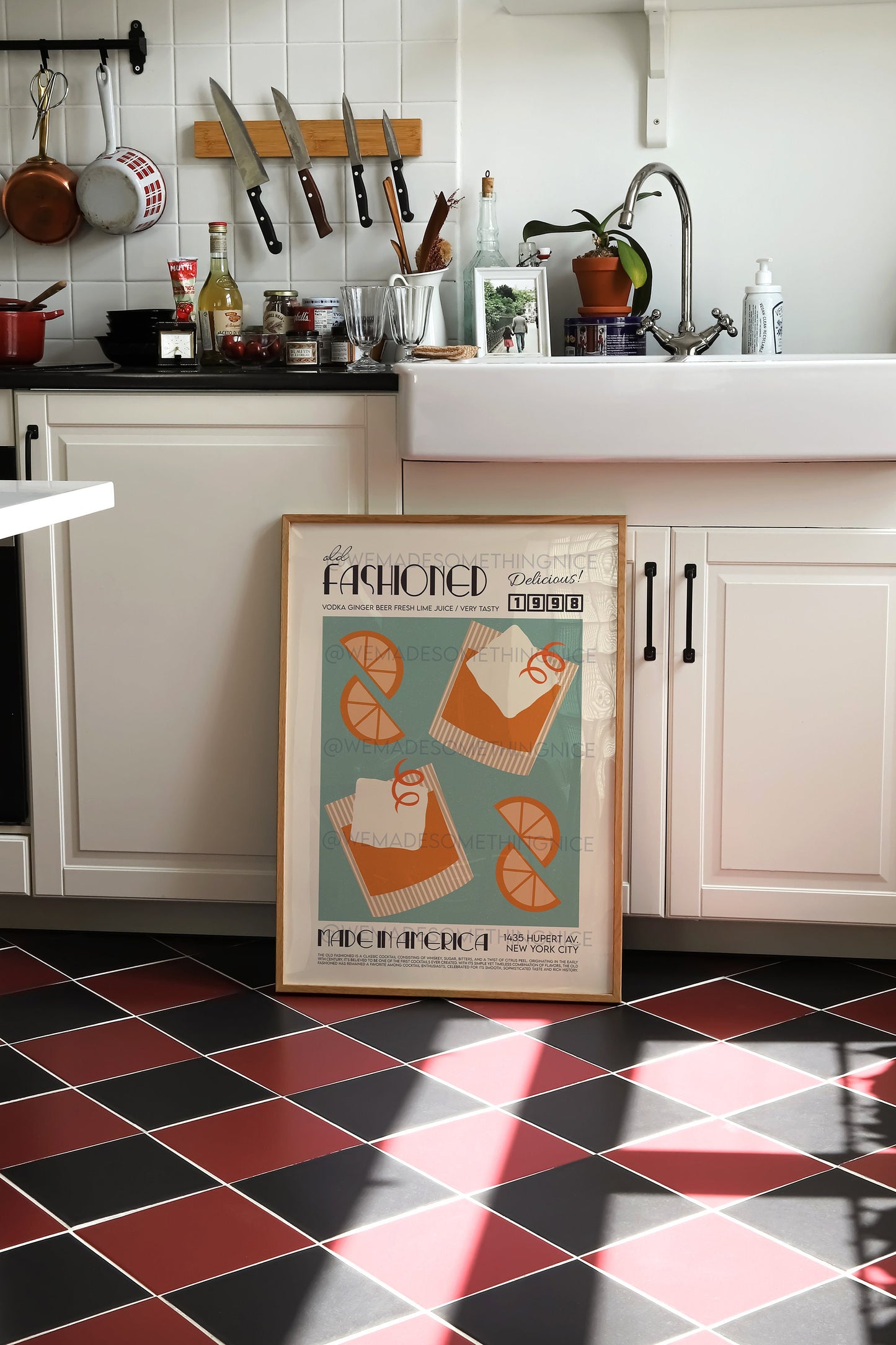 Old Fashioned Print, Kitchen Poster, Kitchen Print, Cocktail Poster, French Retro, Kitchen Decor, Mid Century Modern