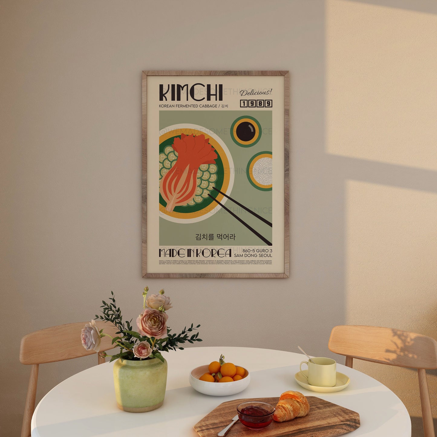 Kimchi Poster, Kitchen Poster, Kitchen Print, Food Print, Modern Kitchen Decor, Illustration, Ramen, Dumplings, Retro Wall Art