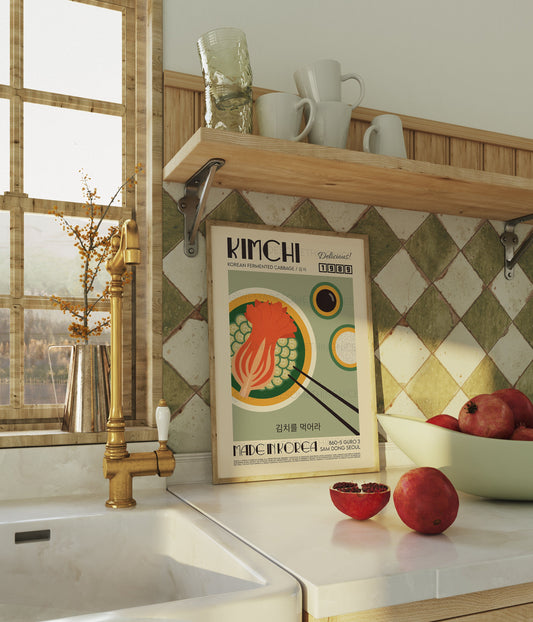 Kimchi Poster, Kitchen Poster, Kitchen Print, Food Print, Modern Kitchen Decor, Illustration, Ramen, Dumplings, Retro Wall Art
