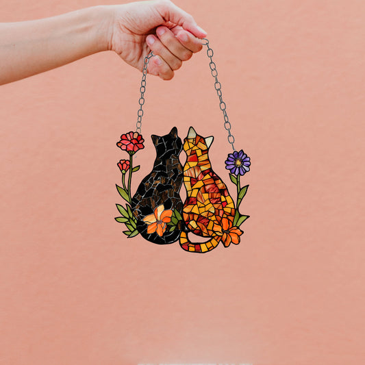 Personalized cat Window Hanging, Acrylic Poppy Flowers Wall Window Hanging Art Decoration, Cat home decor, Gift for mom, cat lovers