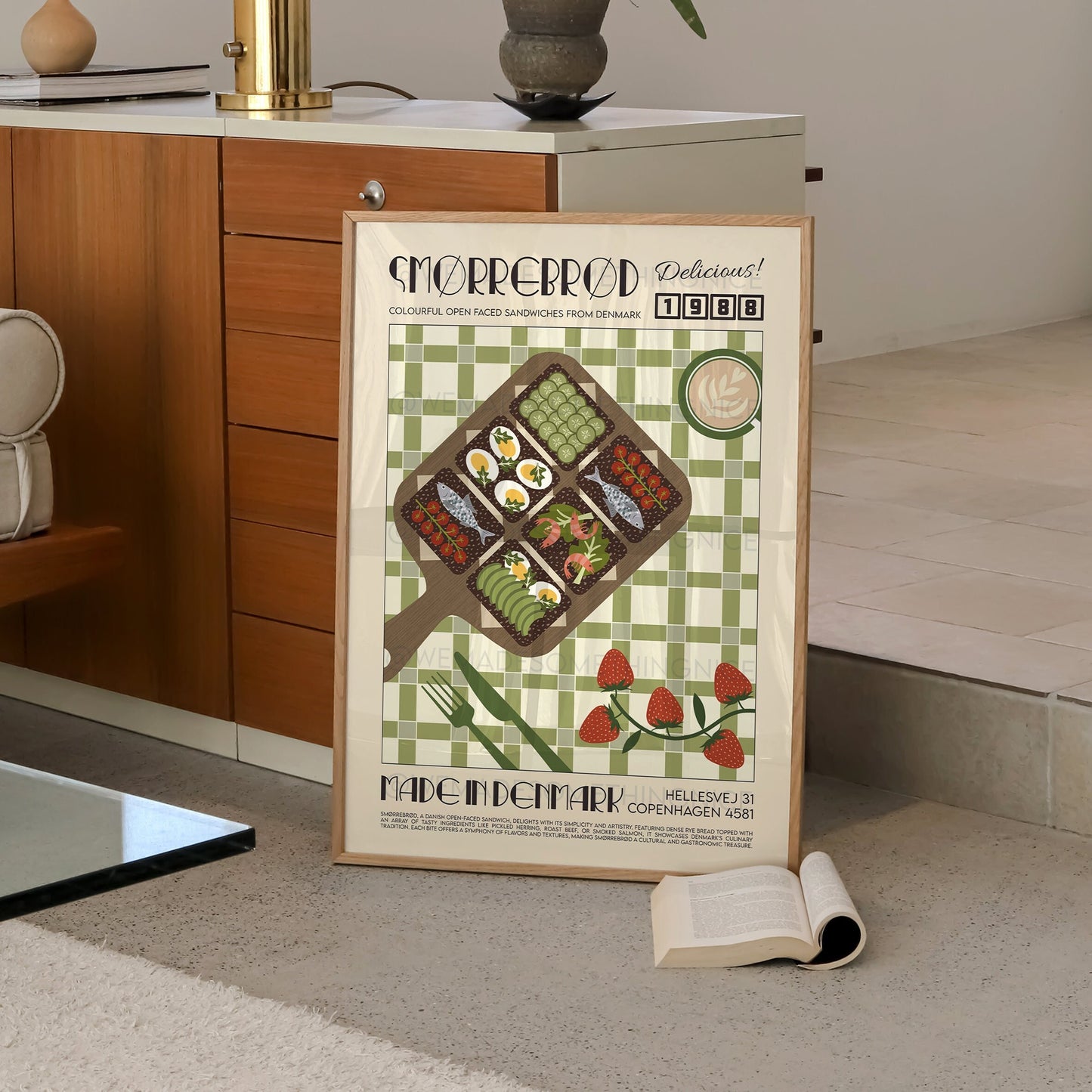 Smorrebrod Poster, Food Illustration, Retro Food Poster, Vintage Food Poster, Food Art, Mid Century Modern