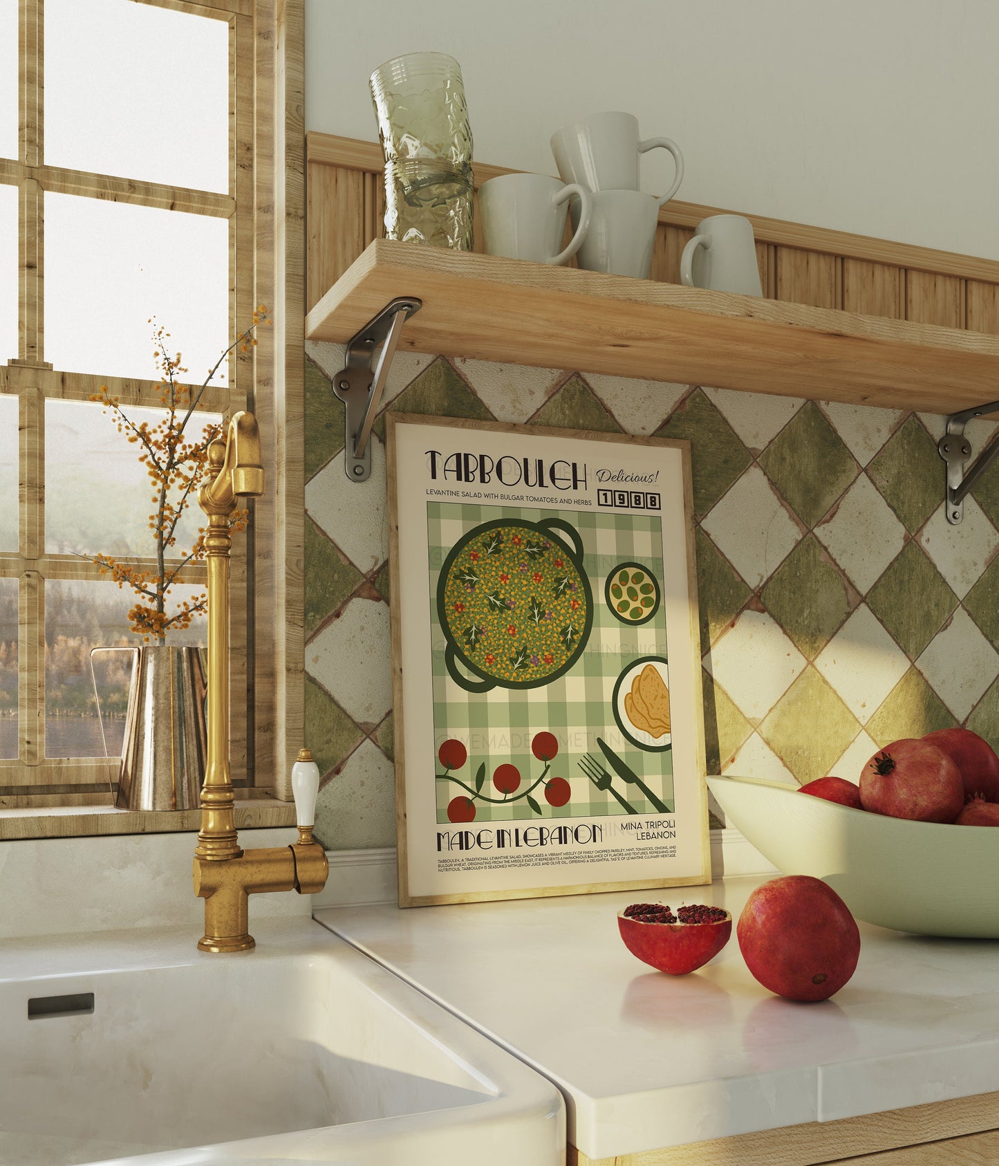 Tabbouleh Print, Kitchen Decor, Lebanon Poster, Food Art, Mid Century Modern, Eat Sign, Housewarming, Kitchen Art, Birthday