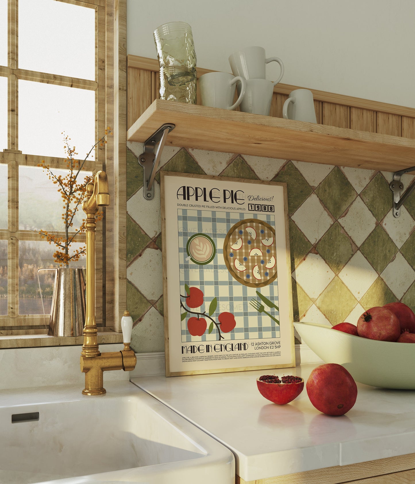 Apple Pie Poster, Kitchen Art, Kitchen Poster, Kitchen Print, Food Print, Modern Kitchen Decor, Retro Poster