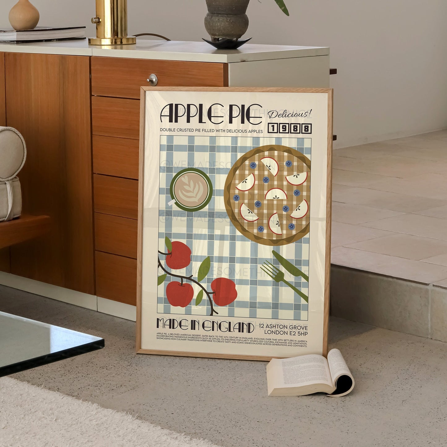 Apple Pie Poster, Kitchen Art, Kitchen Poster, Kitchen Print, Food Print, Modern Kitchen Decor, Retro Poster