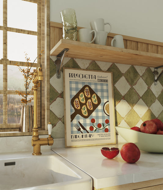 Bruschetta Print, Kitchen Art, Kitchen Print, Kitchen Poster, Kitchen Decor, Food Art, Mid Century Modern, Italy Art