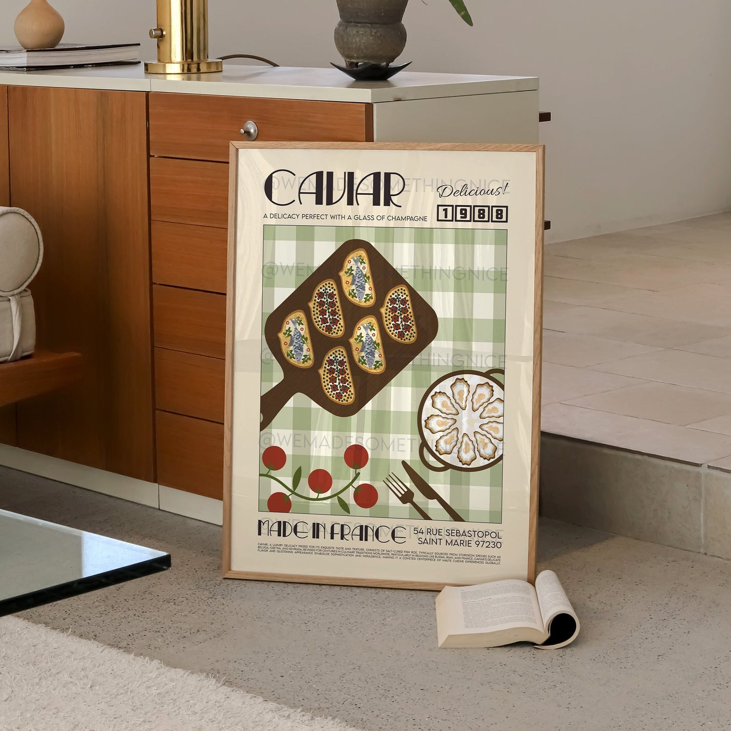 Caviar Poster, Food Print, Food Poster, Retro Poster, Pop Art, Kitchen Art, Exhibition Poster, Housewarming,