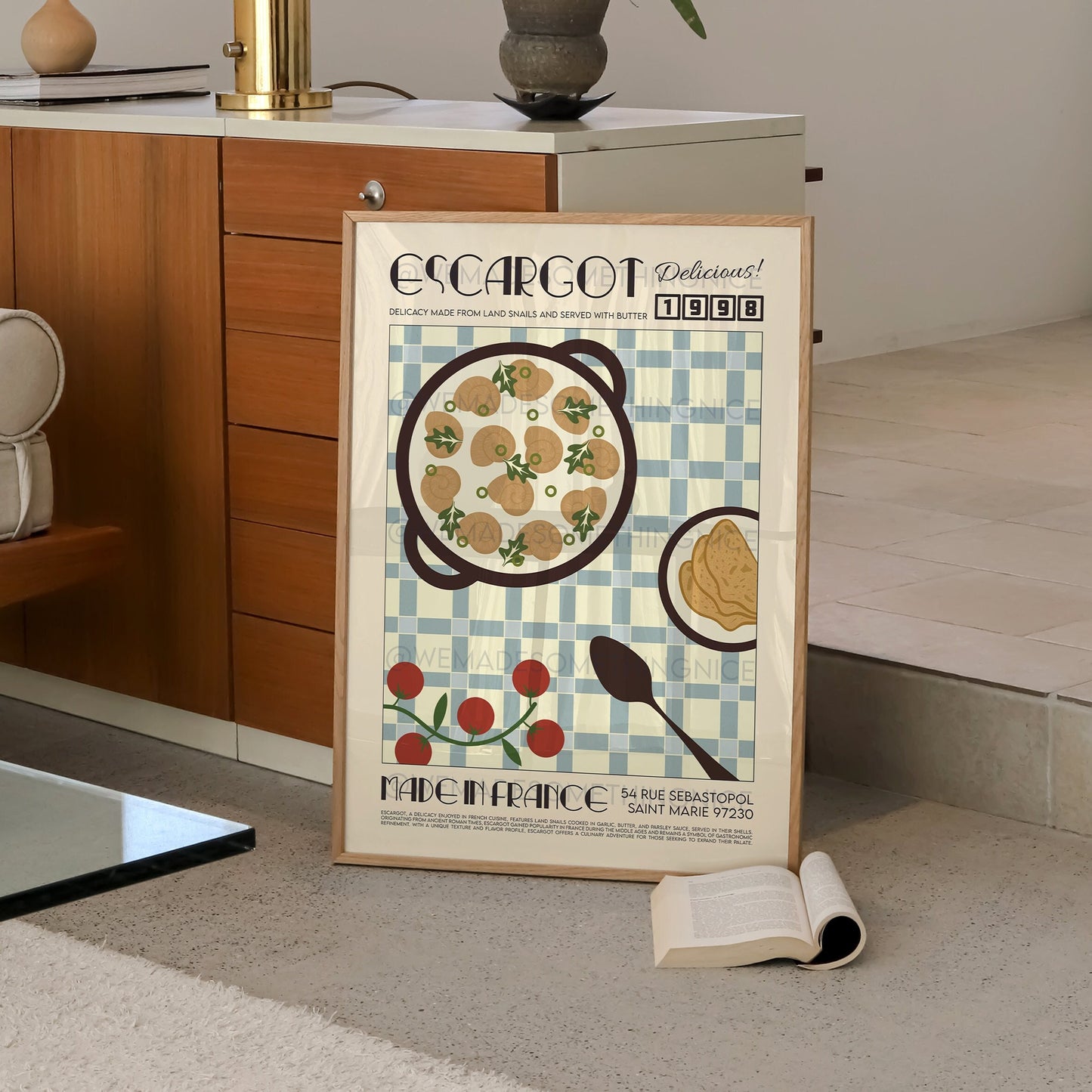 French Escargot Poster, Kitchen Poster, Kitchen Print, Food Poster, Modern Kitchen Decor, Retro Poster, Kitchen Art, Exhibition Poster