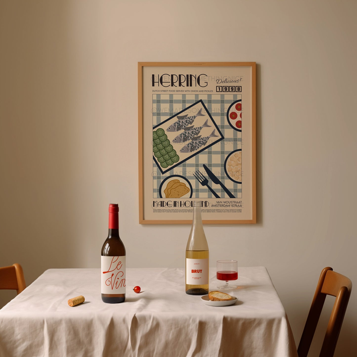 Herring Poster, Holland Poster, French Retro, Scandinavian Kitchen Decor, Food Art, Mid Century Modern, Amsterdam, Housewarming