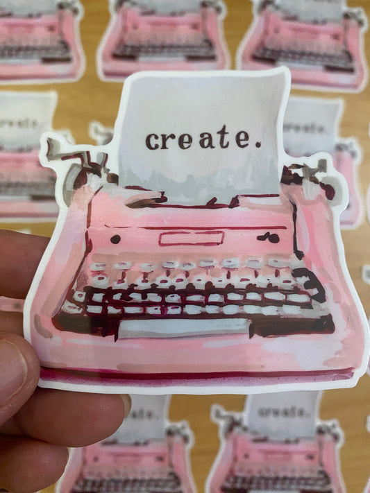 Vintage Typewriter CREATE | Vinyl Sticker Decal | Waterproof Weatherproof | Artist Writers Poets Creatives