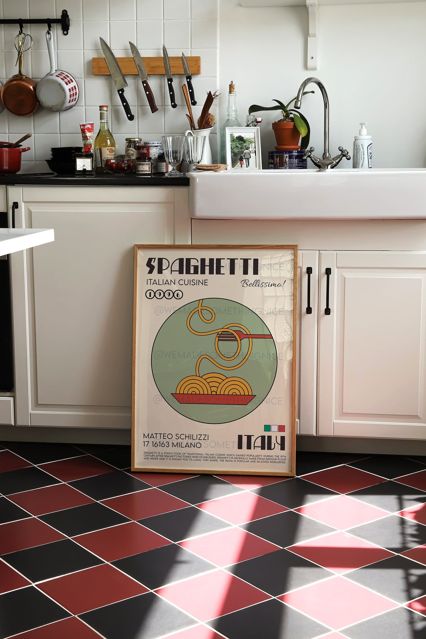 Spaghetti Poster, Pasta Poster, Kitchen Poster, Kitchen Print, Modern Kitchen Decor, Chef Print, Bar Art, Pasta Print, Retro Wall Art
