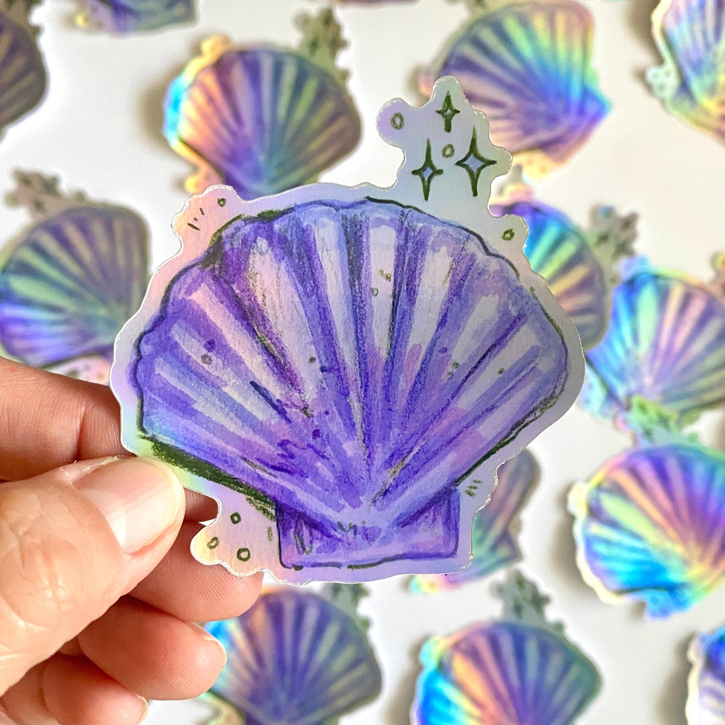 Sparkle Sea Shell | 3" Holographic Sticker Decal | Waterproof Weatherproof | Ocean Seashells