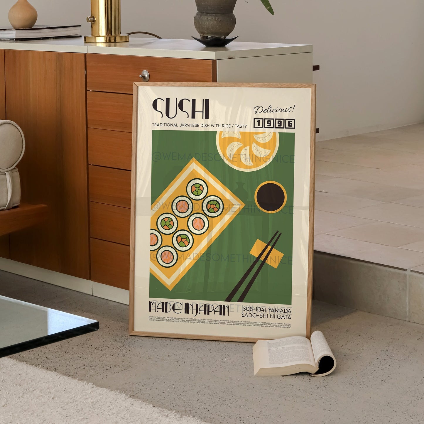 Sushi Poster, Kitchen Art, Kitchen Poster, Kitchen Print, Food Print, Illustration, Japanese Art, Exhibition Poster, Retro Wall Art