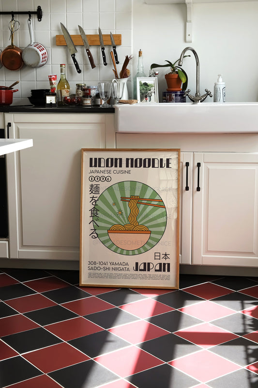Udon Poster, Kitchen Poster, Kitchen Print, Food Art, Modern Kitchen Decor, Illustration, Japanese Art, Retro Wall Art