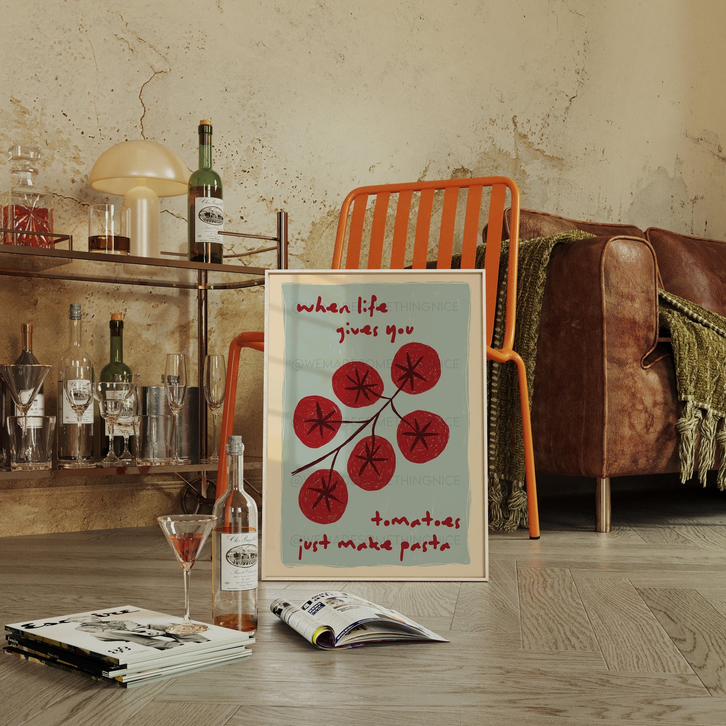 Tomato Poster, Pasta Poster, Trendy Wall Art, Maximalist Wall Art, Apartment Decor, Retro Wall Art, Red Wall Art, Hand Drawn Sketch