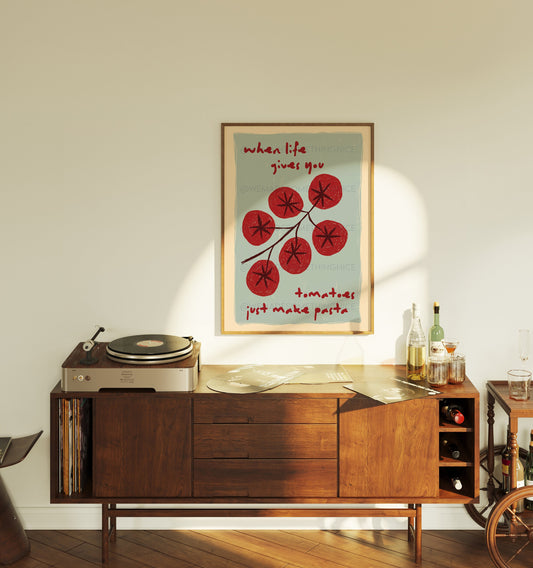 Tomato Poster, Pasta Poster, Trendy Wall Art, Maximalist Wall Art, Apartment Decor, Retro Wall Art, Red Wall Art, Hand Drawn Sketch