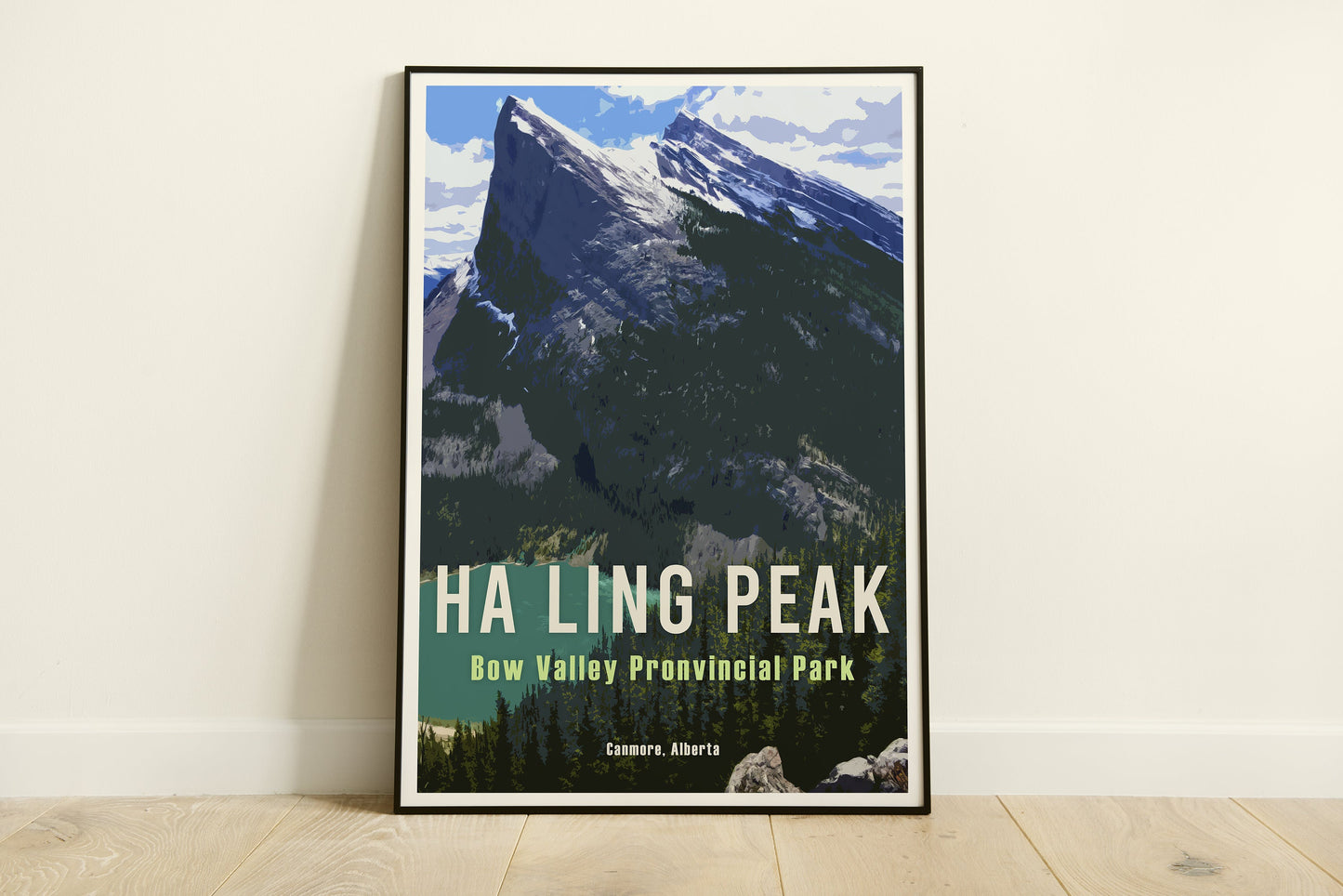 Ha Ling Peak Retro Travel Poster, Canmore Alberta Wall Art, Canadian Rockies Poster, Hiking Canada Wall Print, Bow Valley Provincial Park